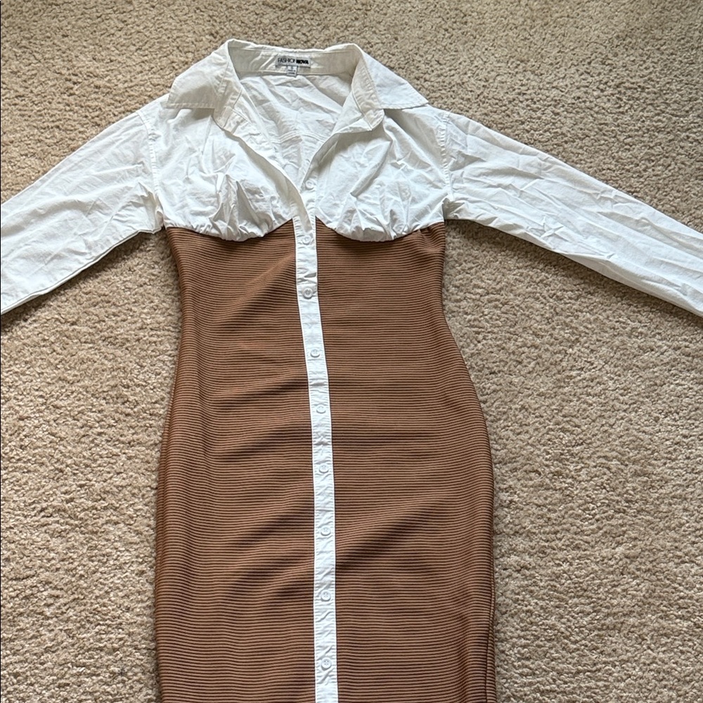 Fashion Nova Two-Tone Long Sleeve Dress